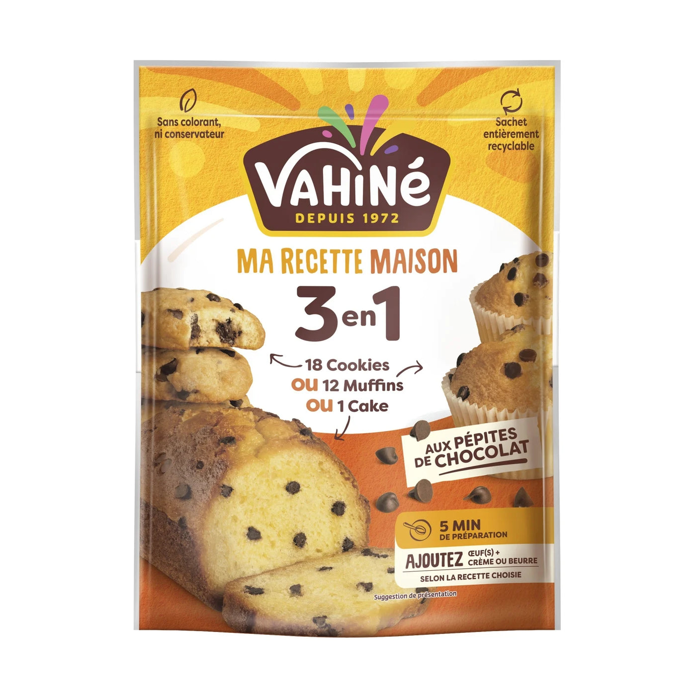 Vahine Preparation Pour Gateau 3 Recettes en 1 Moelleux Muffin Biscuit Chocolat 300g