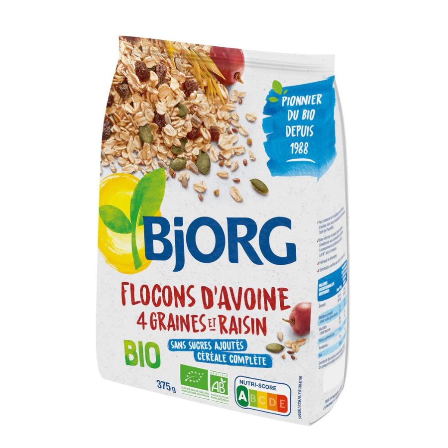 Bjorg Flocon Avoine 4 Graines Raisins 375g