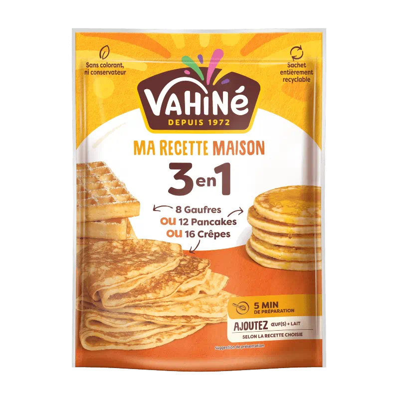 Vahine Preparation Pour Gateau 3 Recettes en 1 Crepe Pancake Gauffre 240g